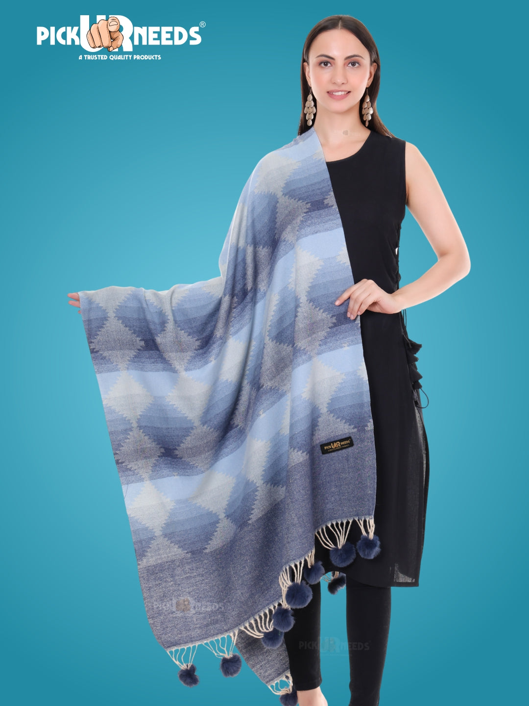 Pick Ur Needs Women’s Soft Woolen Shawl Premium Warm & Breathable Winter Stole  Elegant Striped Design with Tassels