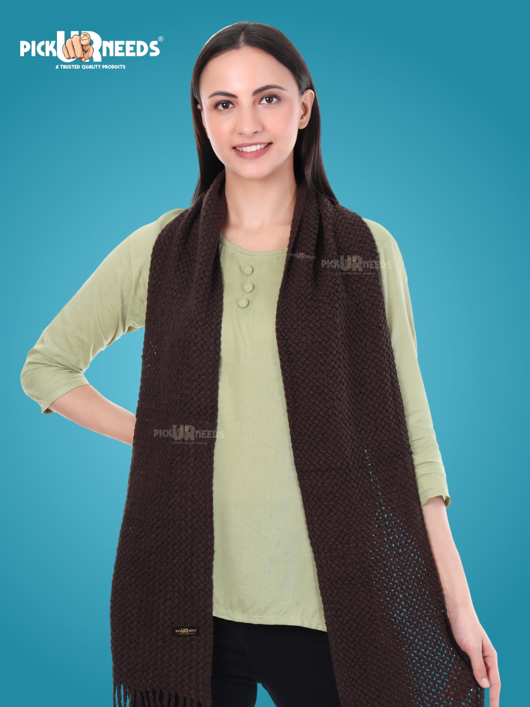 Pick Ur Needs Women's Chunky Knit Scarf  Soft, Warm & Breathable Winter Muffler  Unisex Solid Tan Textured Knit with Fringes