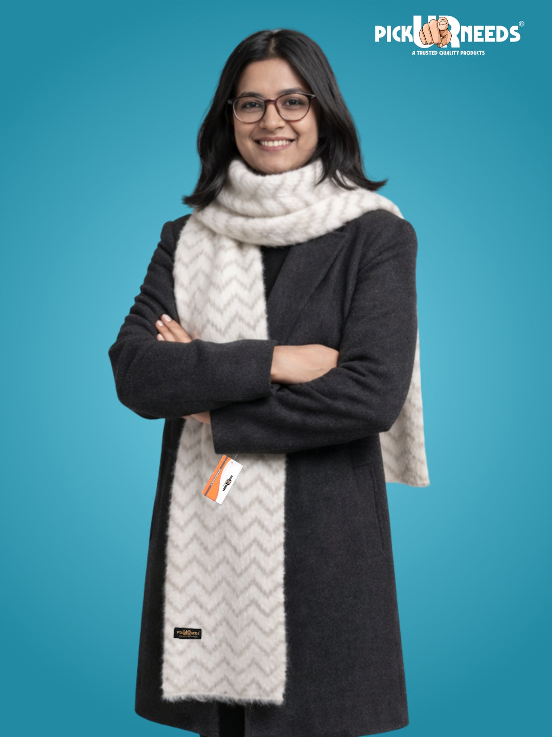 Pick Ur Needs Premium Woolen Winter Muffler with Gold Zigzag Pattern | Soft, Warm & Stylish Scarf for Women