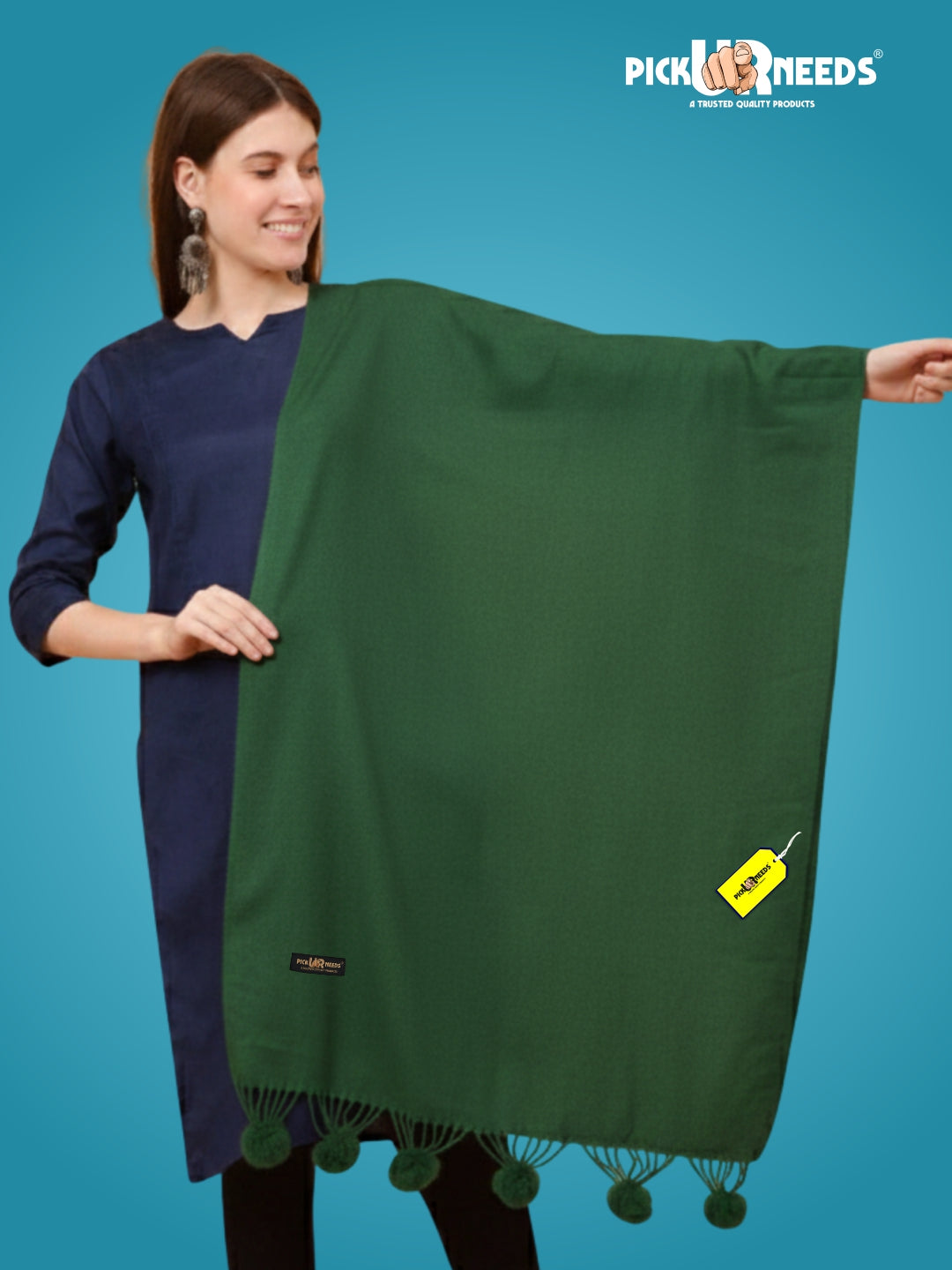 Pick Ur Needs Premium Women’s Wool Blend Scarf Soft Woolen Shawl Winter Stole with Tassels & Pom Poms