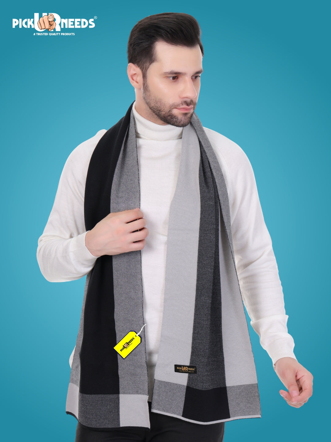 Pick Ur Needs Men’s Premium Winter Wool Muffler – Soft & Warm Knitted Scarf for Casual, Office & Travel Stylish Stripe Design