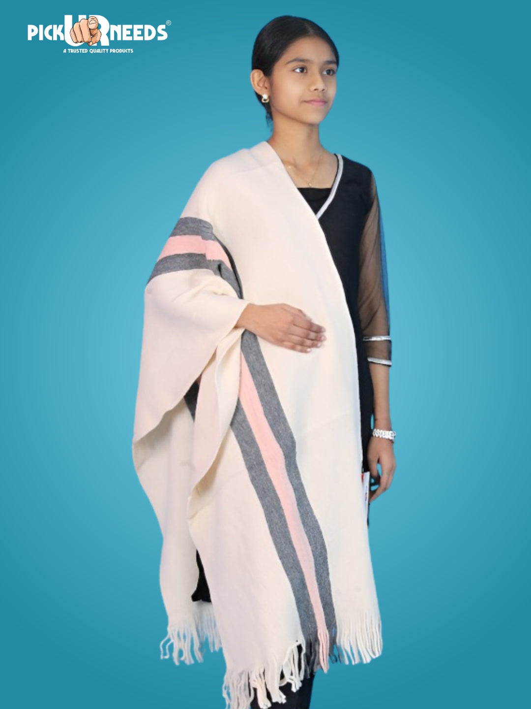 Pick Ur Needs Women's Knit Shawl Wrap with Border Soft, Warm & Lightweight Winter Stole Elegant Tan Bordered Scarf for Girls