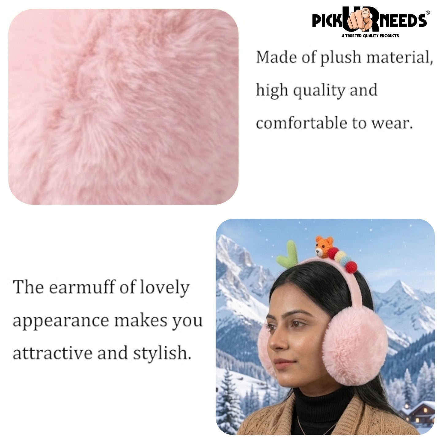 Pick Ur Needs Cute Caterpillar Ear Muffs for Women & Girls – Fluffy Plush Winter Earmuffs, Ear Warmers, Soft Cozy Outdoor Accessory