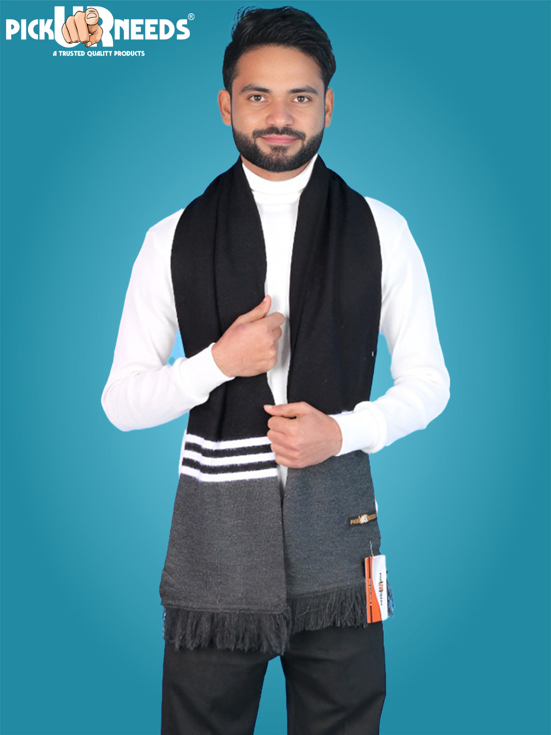 Pick Ur Needs Men's Stylish Striped Knitted Winter Scarf | Soft, Warm & Breathable Muffler for Casual & Formal Wear