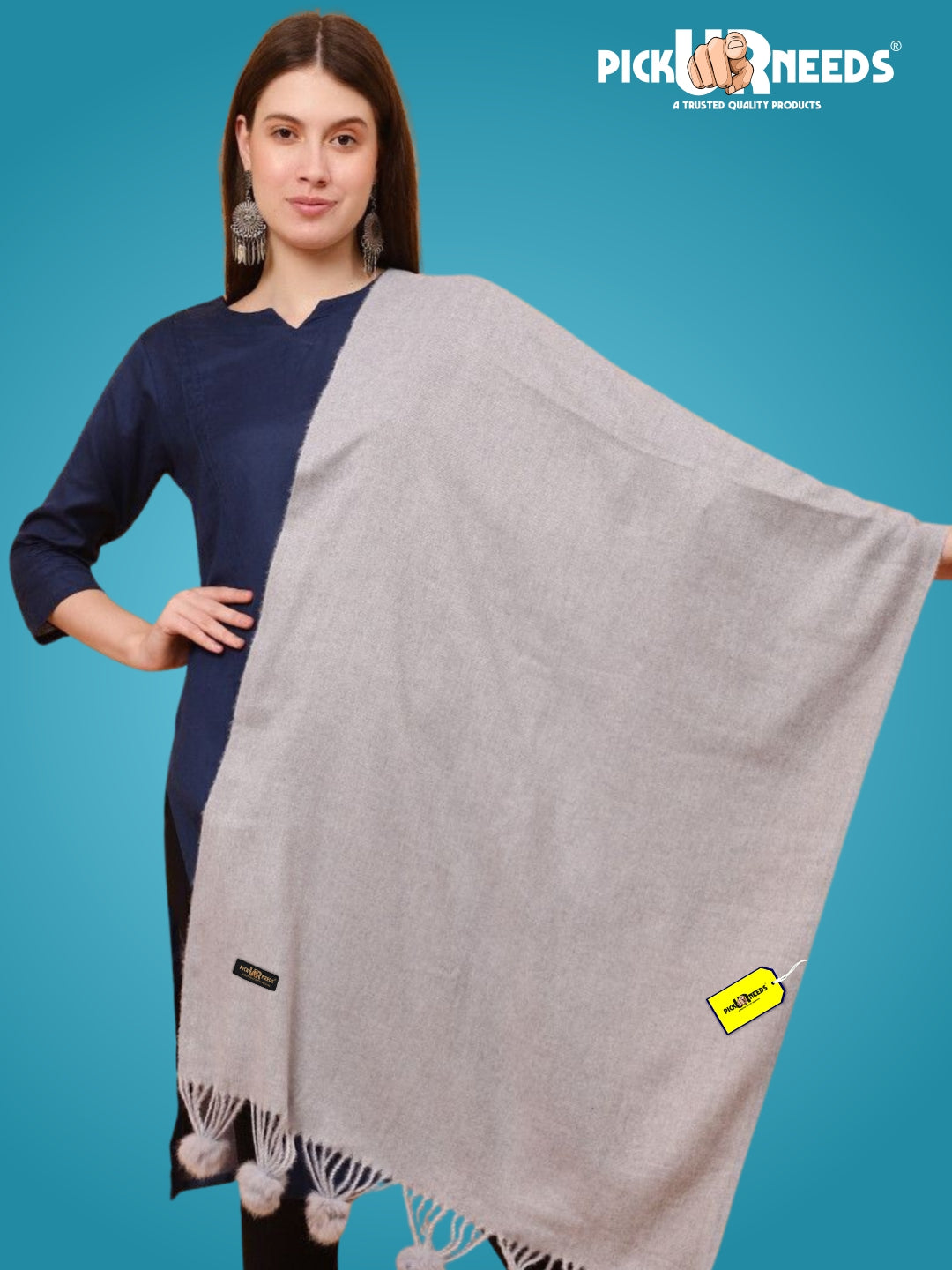 Pick Ur Needs Premium Women’s Wool Blend Scarf Soft Woolen Shawl Winter Stole with Tassels & Pom Poms