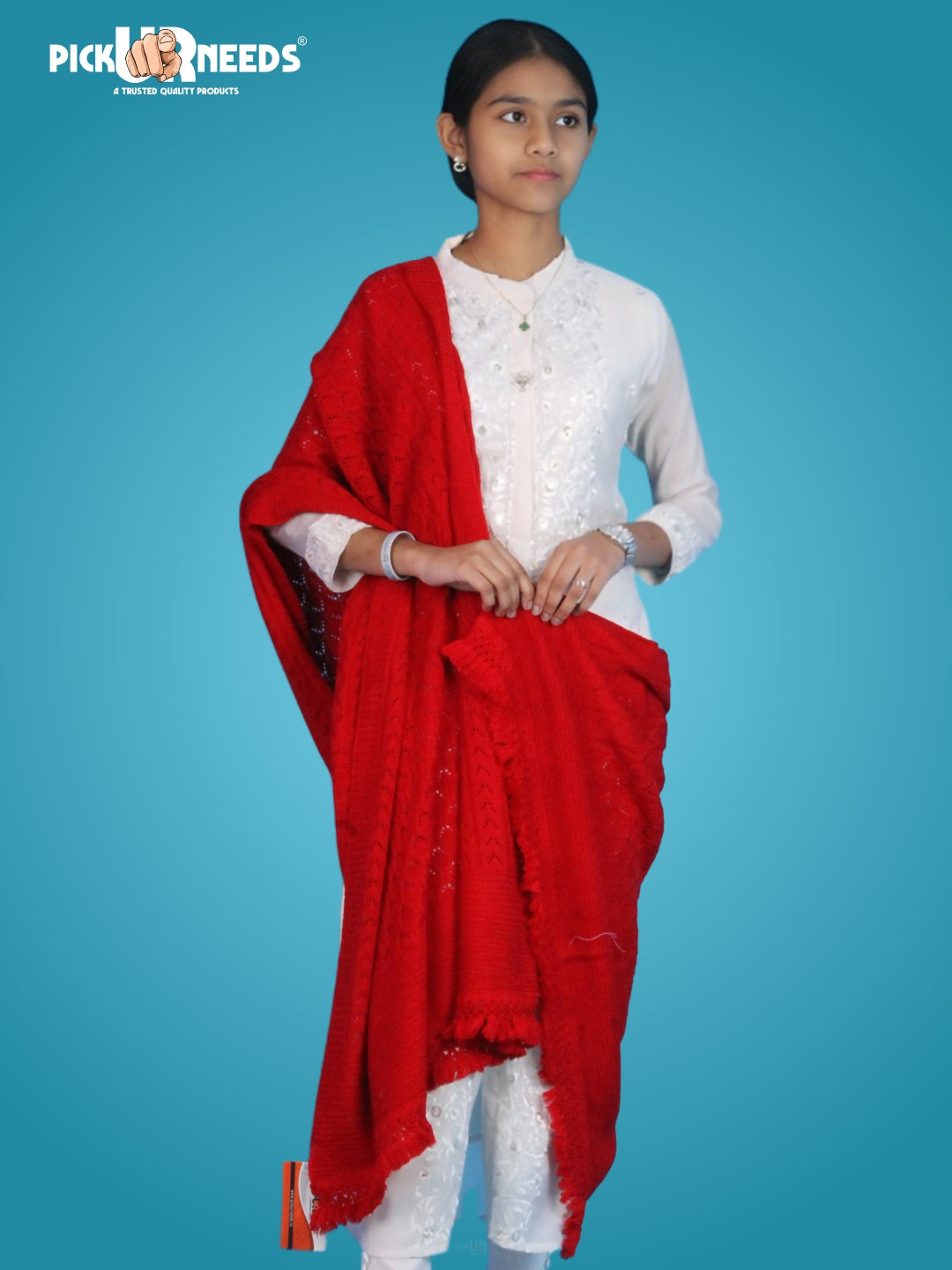 Pick Ur Needs Women’s Premium Knitted Winter Soft Shawl Woolen Warm Stole with Elegant Lace Pattern & Tassels For Girls