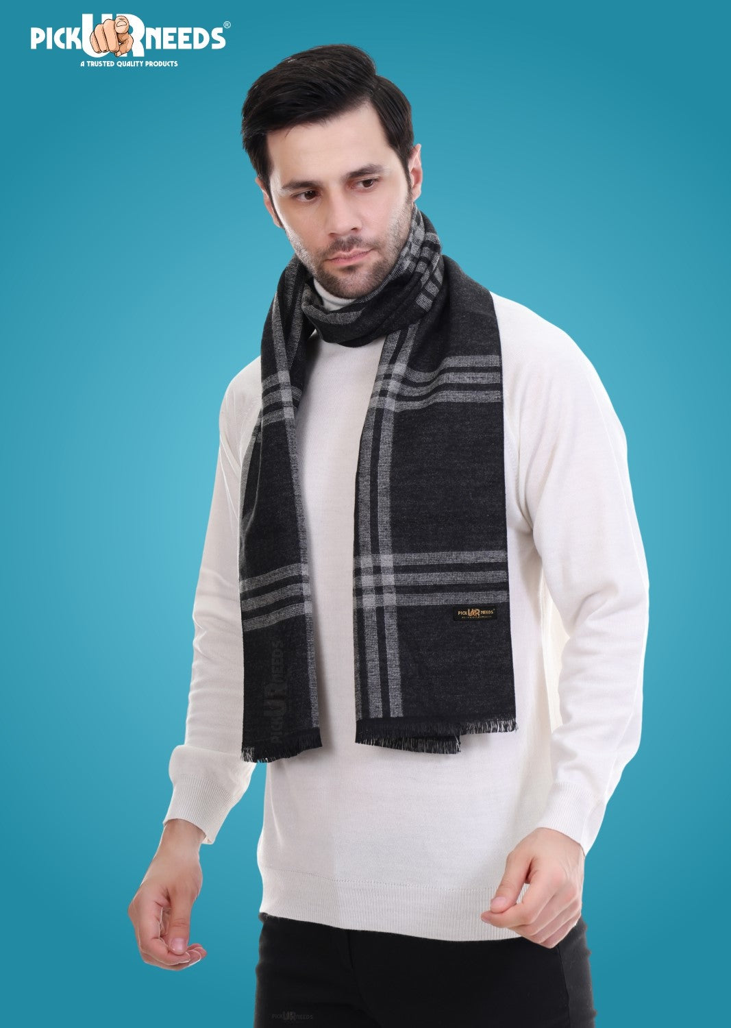 Pick Ur Needs Men's Muffler Check Desgin Premium Woolen Blend Fabric Stylish Look Muffler For Men