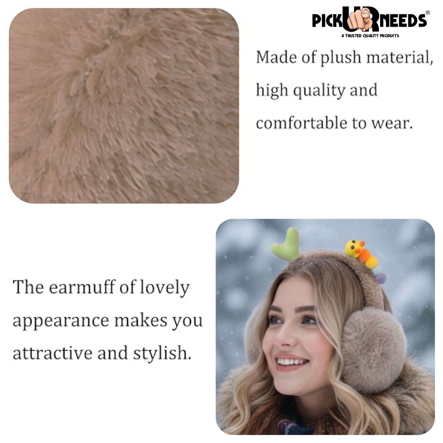 Pick Ur Needs Cute Caterpillar Ear Muffs for Women & Girls – Fluffy Plush Winter Earmuffs, Ear Warmers, Soft Cozy Outdoor Accessory