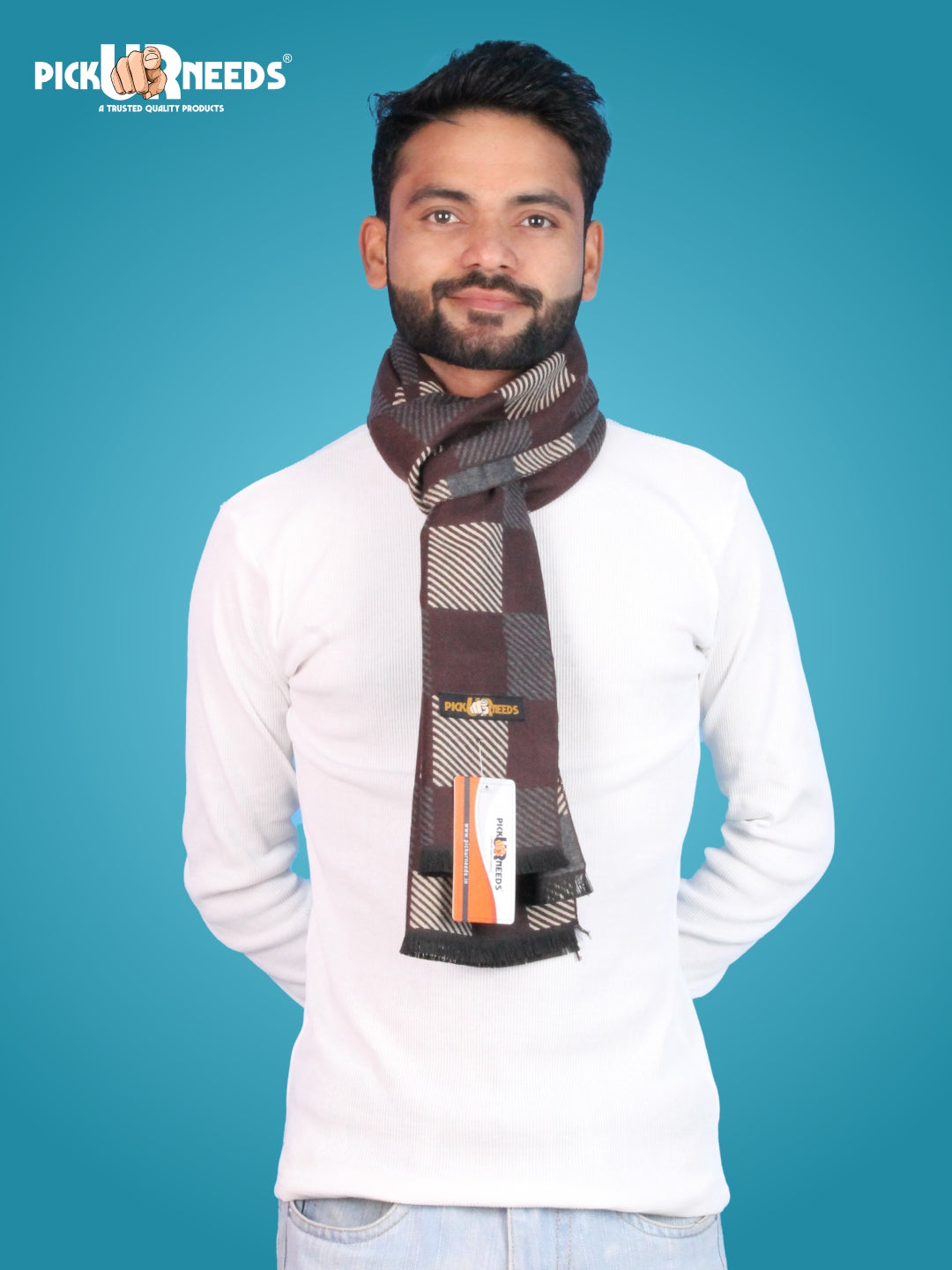 Pick Ur Needs Wool Blend Muffler for Men Soft Winter Scarf with Elegant Checks All-Day Comfort
