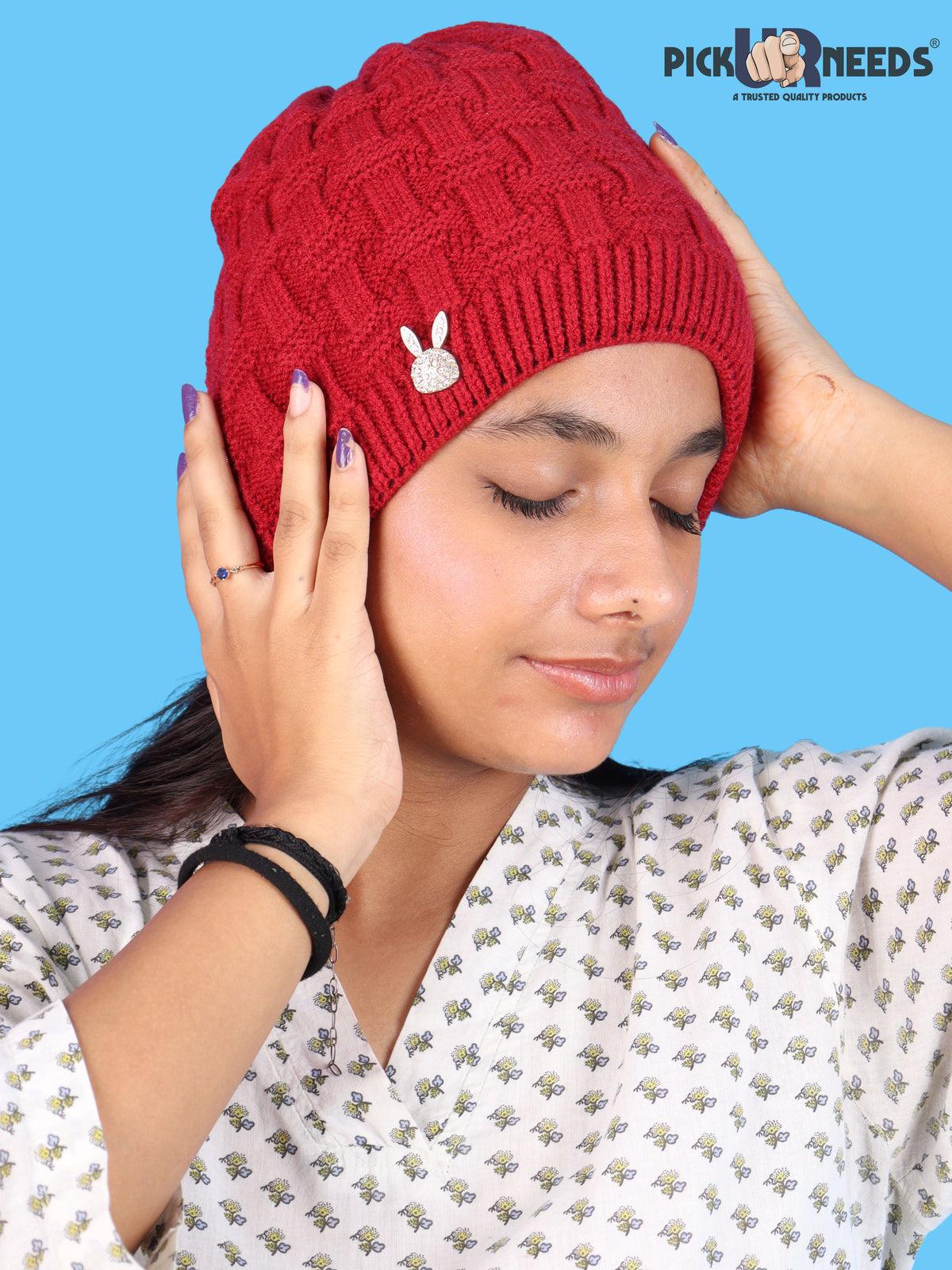 Pick Ur Needs Stylish Winter Cap for Women & Girls Warm Cozy Stretchable with Soft Knit Fabric