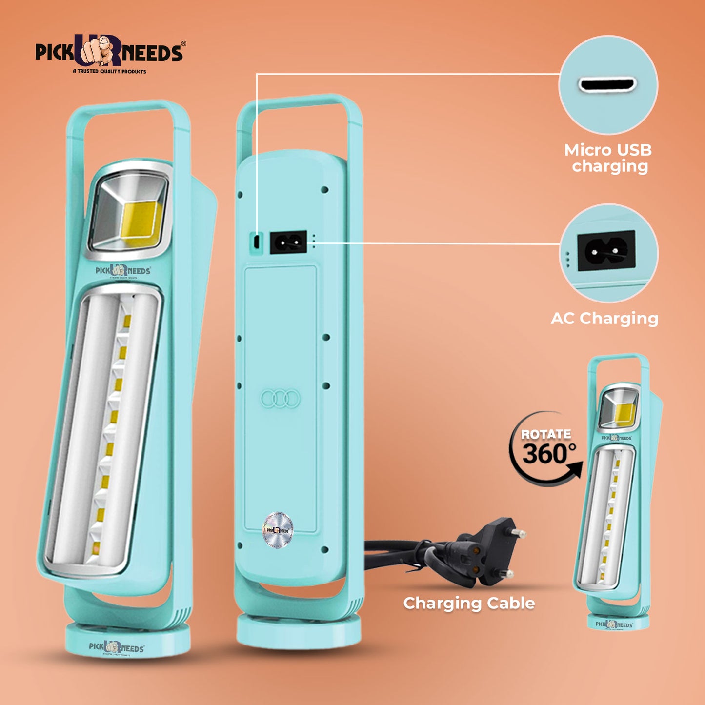 Pick Ur Needs Home Rechargeable Emergency 8 SMD+COB+2 Tube LED Floor Lantern Lamp With 8 hrs Lantern Emergency Light