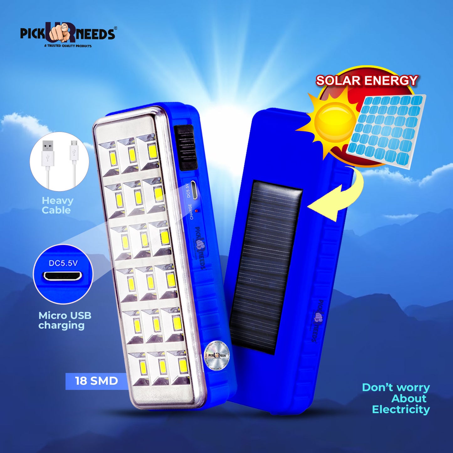 Pick Ur Needs Solar Emergency Rechargeable Mini Home Lantern Light (18 SMD) With Lithium Battery