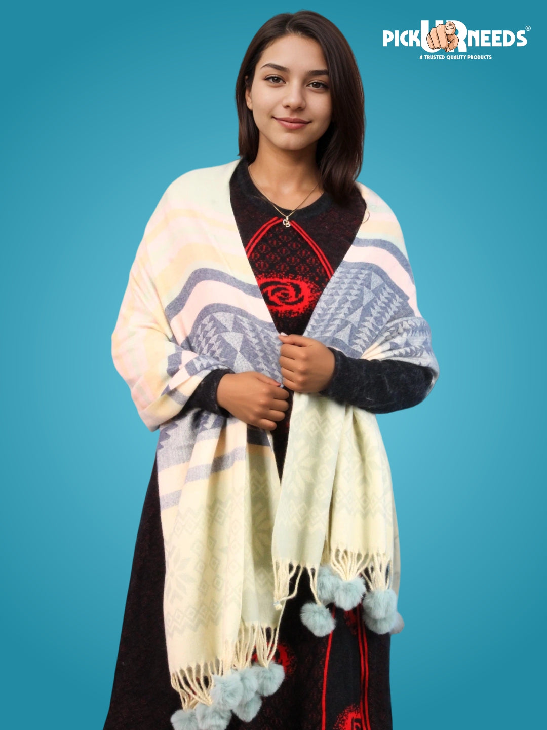 Pick Ur Needs Women's Soft Winter Shaw Warm Wool Blend Wrap  Stylish Tassel Stole