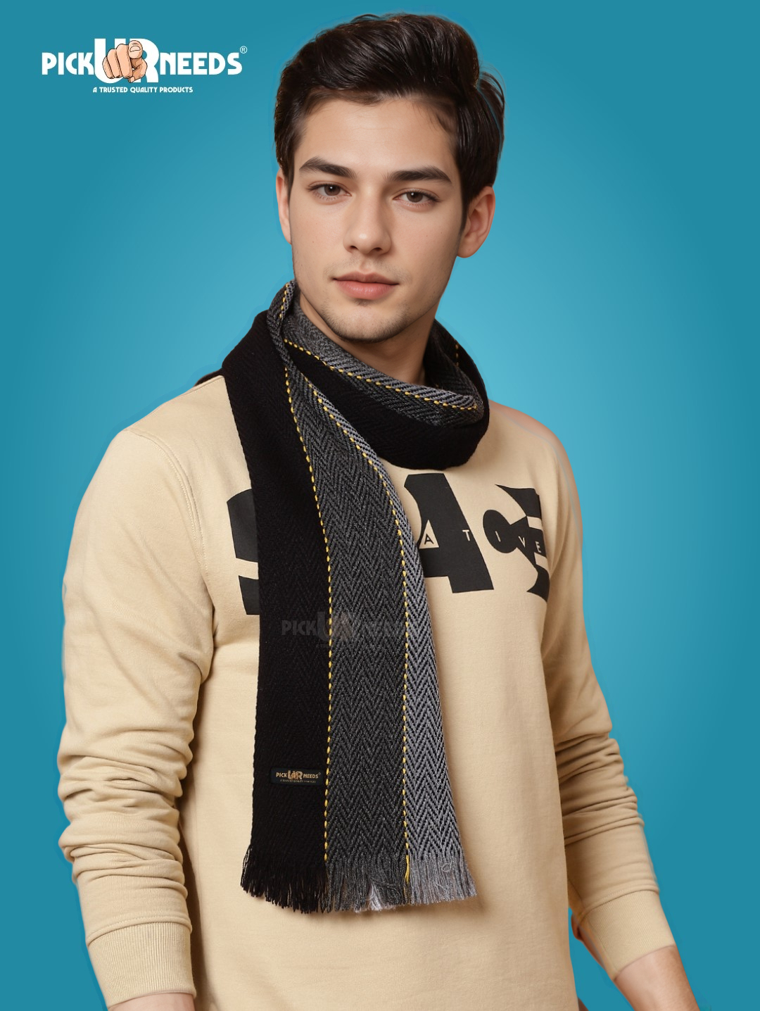 Pick Ur Needs Premium Men's Warm And Stylish Woolen Muffler With Multicolour Stripes And Stylish Tussles Ends