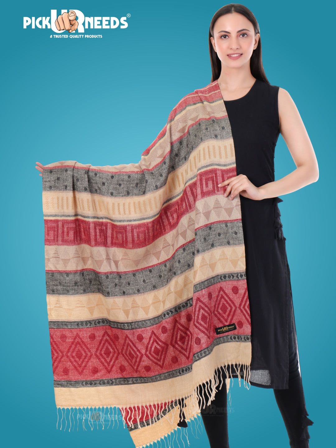 Pick Ur Needs Premium Winter Woolen Shawl for Women  Soft & Warm Ethnic Design Stole with Tassels  Stylish Warm Wrap for Winter & Parties