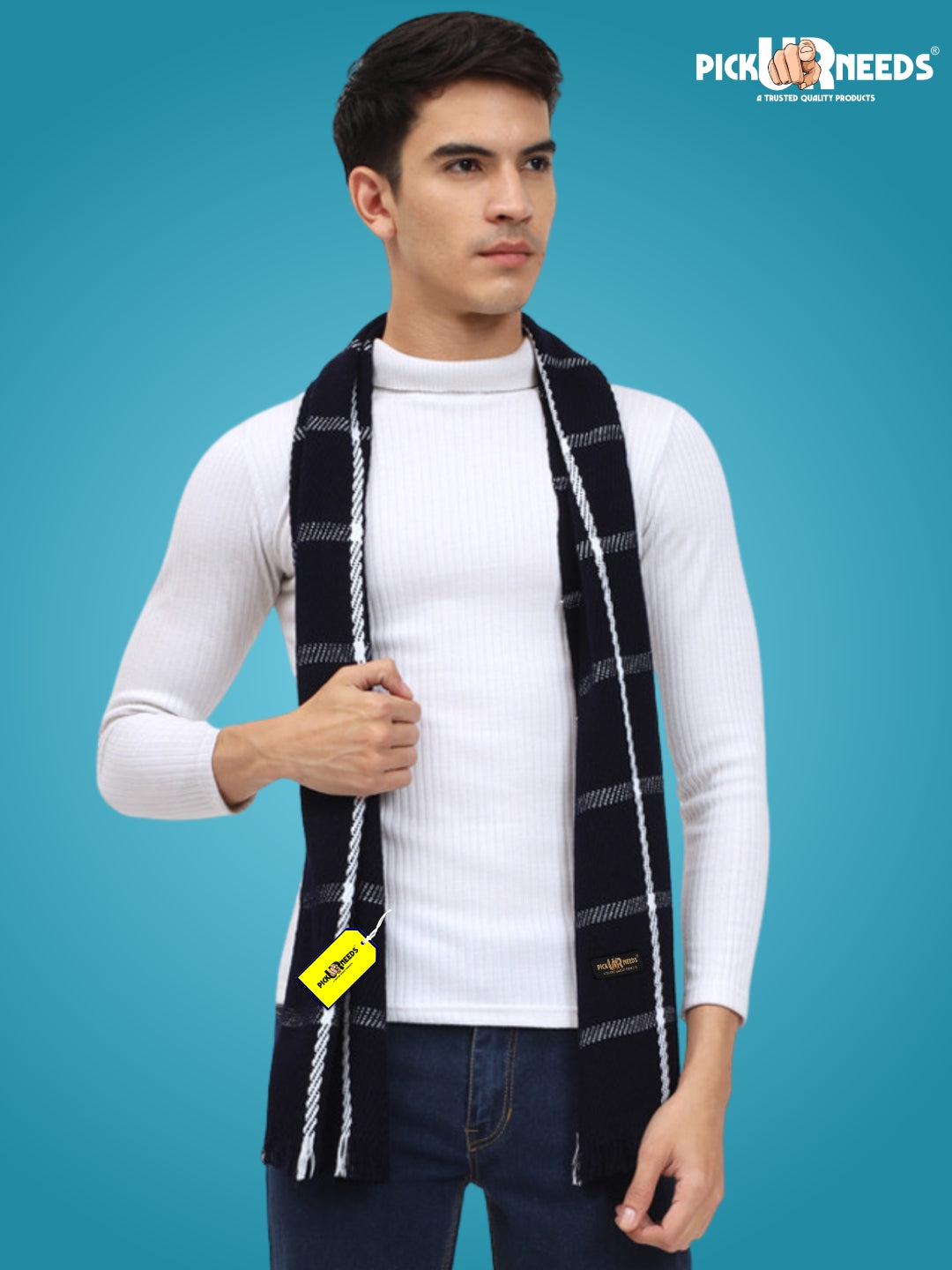 Pick Ur Needs Premium Men's Warm And Stylish Woolen Muffler With Multicolour Stripes And Stylish Tussles Ends