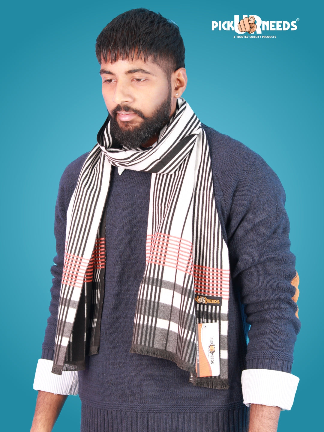 Pick Ur Needs Wool Blend Muffler for Men Soft Winter Scarf with Elegant Checks All-Day Comfort