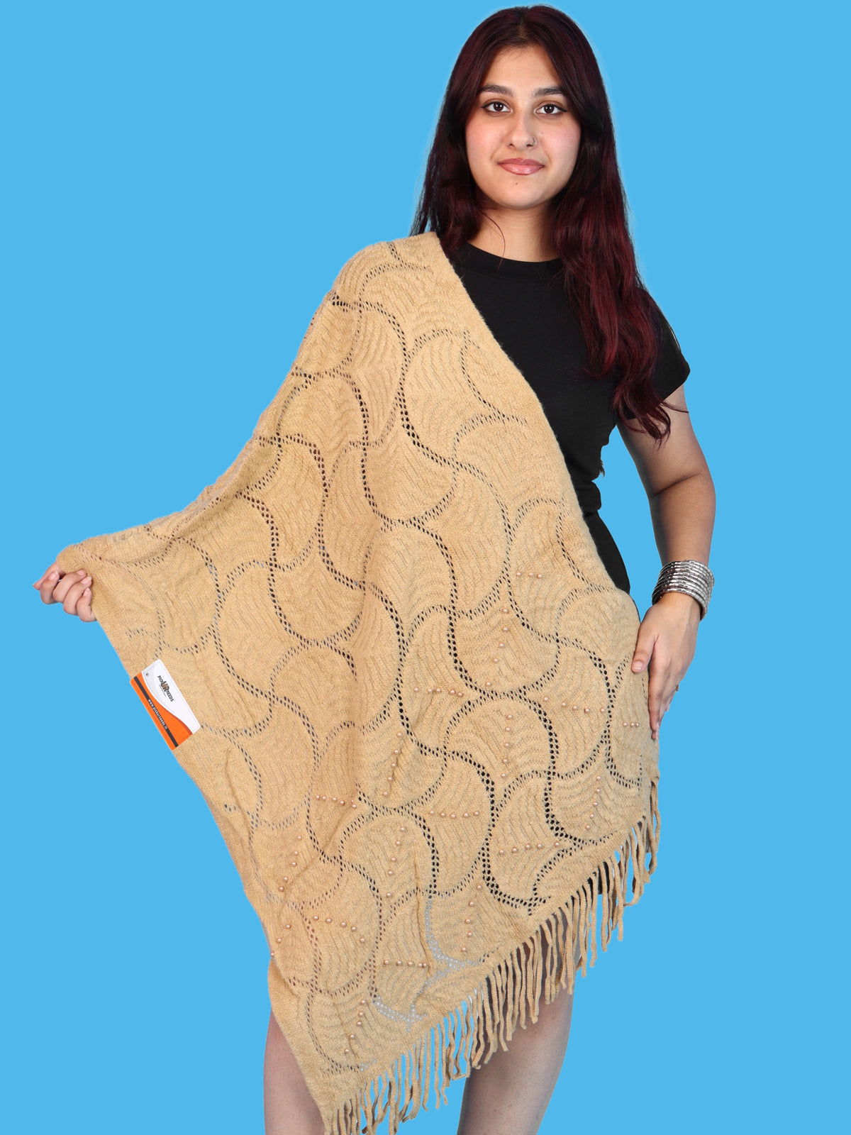 Pick Ur Needs Women & Girls Winter Warm Woolen Shawl Stole with Pearl Work & Fringes – Soft Stylish Wrap