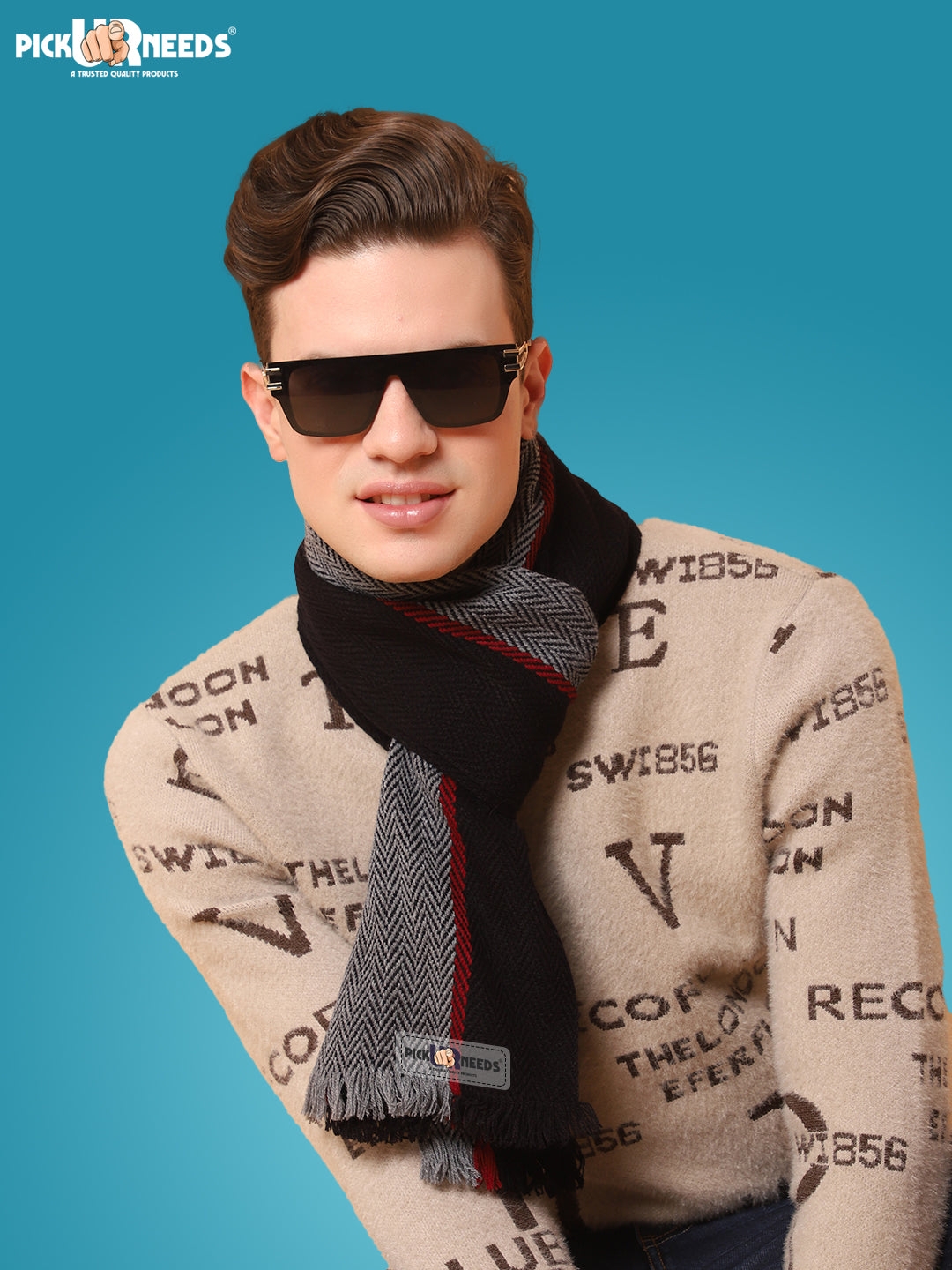 Pick Ur Needs Premium Men's Warm And Stylish Woolen Muffler With Multicolour Stripes And Stylish Tussles Ends