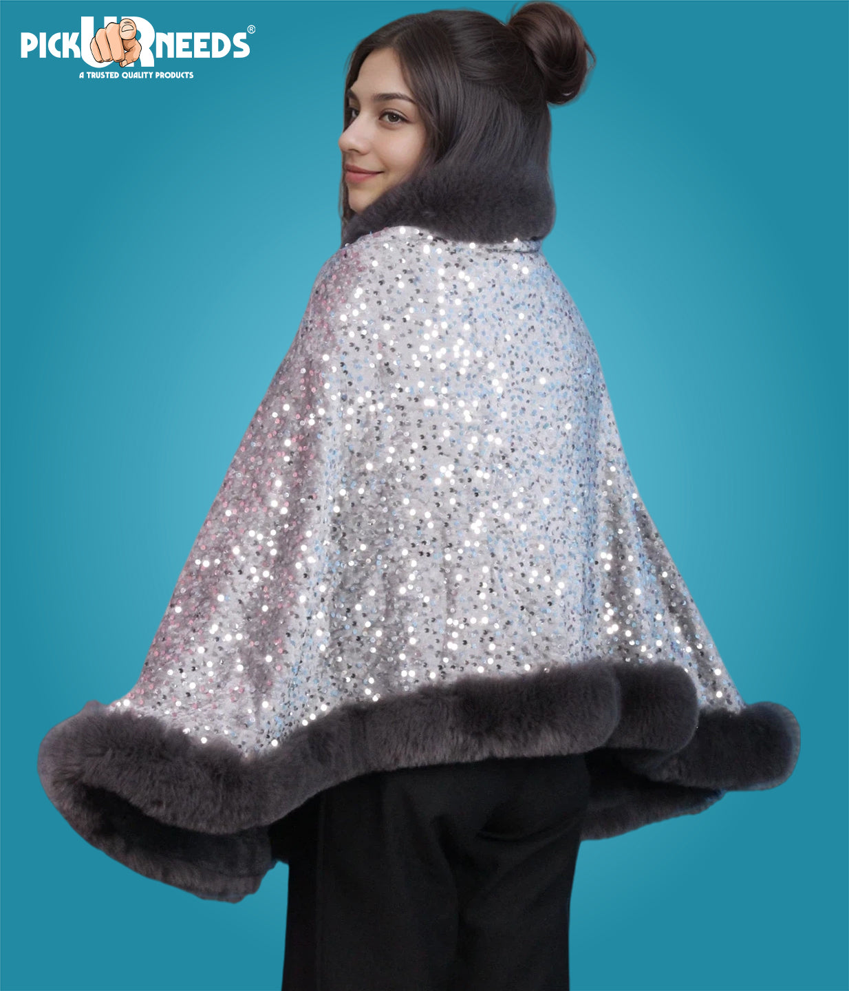 Visit the Pick Ur Needs Store Pick Ur Needs Luxury Sequin Faux Fur Shawl for Women Poncho & Winter Shrug Soft Warm Designer Wrap for Evening Parties
