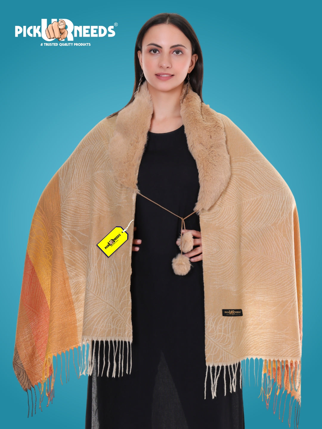 Pick Ur Needs Women’s Winter Shawl  Soft Woolen Stole with Faux Fur Collar  Elegant Poncho Shrug Wrap for Winter Warm Designer Scarf for Ladies