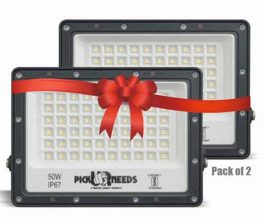 Pick Ur Needs 50W Lens Flood Light With Extension Bracket 60 Bright SMD Light IP67 Waterproof 0 hrs Flood Lamp Emergency Light  (White) pack of 2