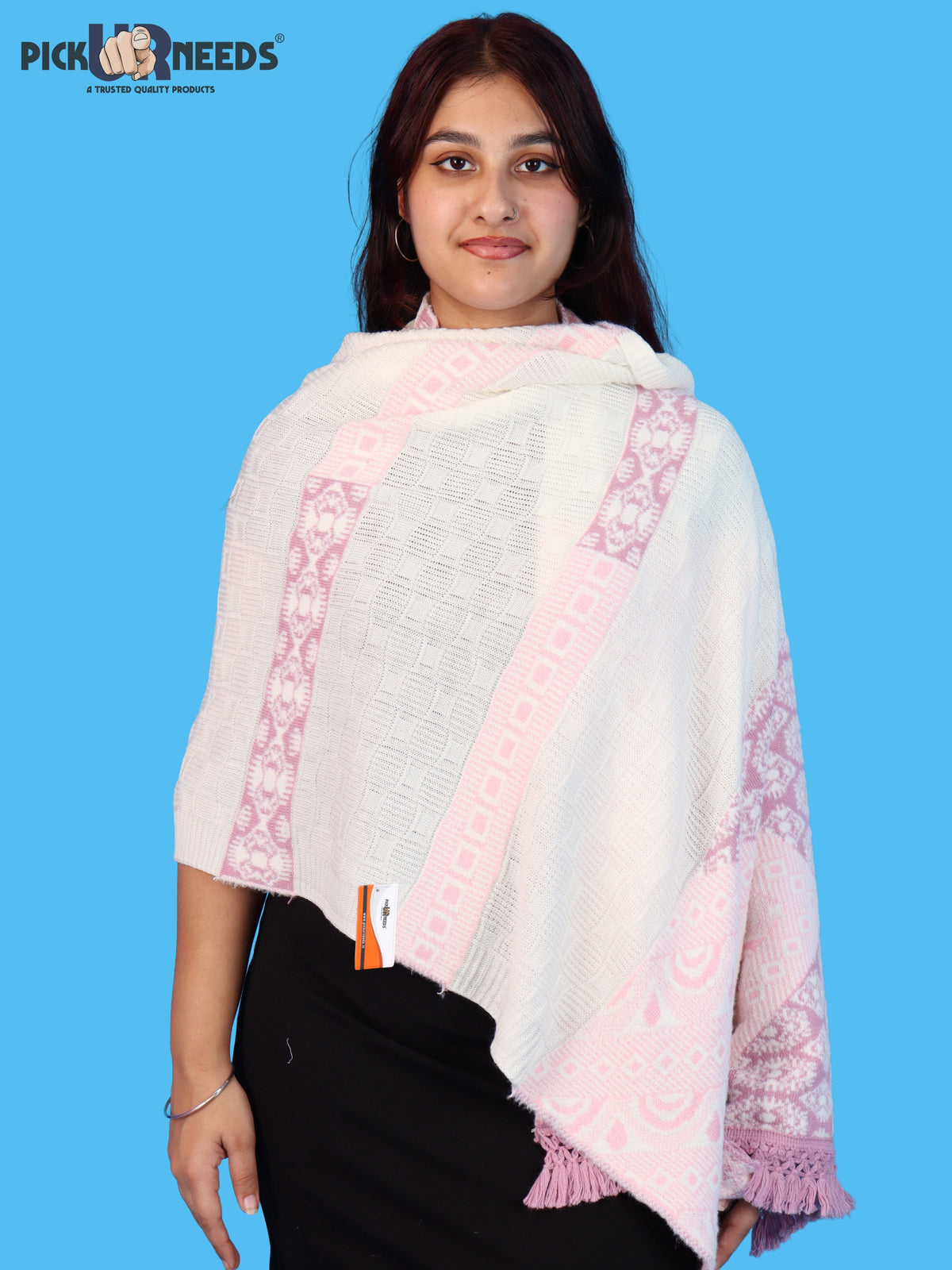 Pick Ur Needs Winter Girls & Womens Woolen Shawl, Soft Warm Printed Wrap with Elegant Pattern & Fringe Border