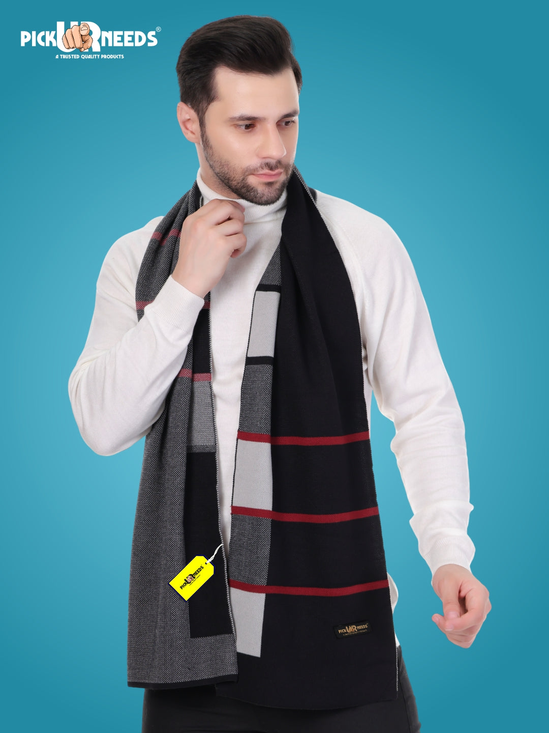 Pick Ur Needs Men’s Premium Winter Wool Muffler – Soft & Warm Knitted Scarf for Casual, Office & Travel Stylish Stripe Design