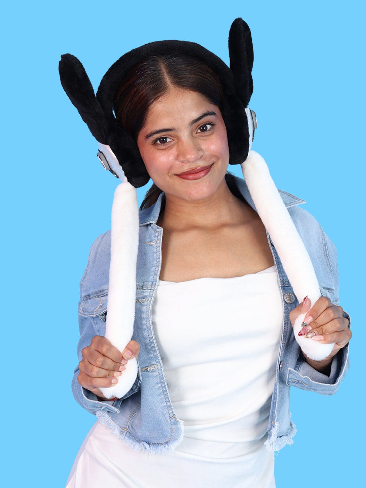 Pick Ur Needs Cute Teddy Earmuffs for Girls & Teenagers Soft Plush Winter Ear Warmers with RGB LED Teddy Face Light
