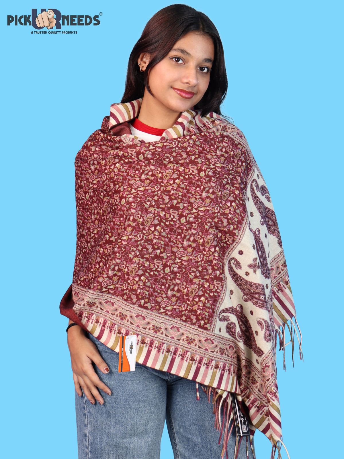 Pick Ur Needs Women Winter Shawl & Muffler Soft Warm Floral Paisley Printed Stole with Tassels Stylish Lightweight Neck Wrap Scarf for Women & Girls