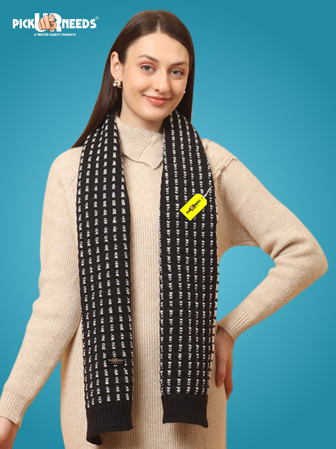 Pick Ur Needs Women Knitted Winter Muffler Soft & Warm Woolen Scarf with Stylish Pattern Lightweight Neck Wrap for Casual, Office