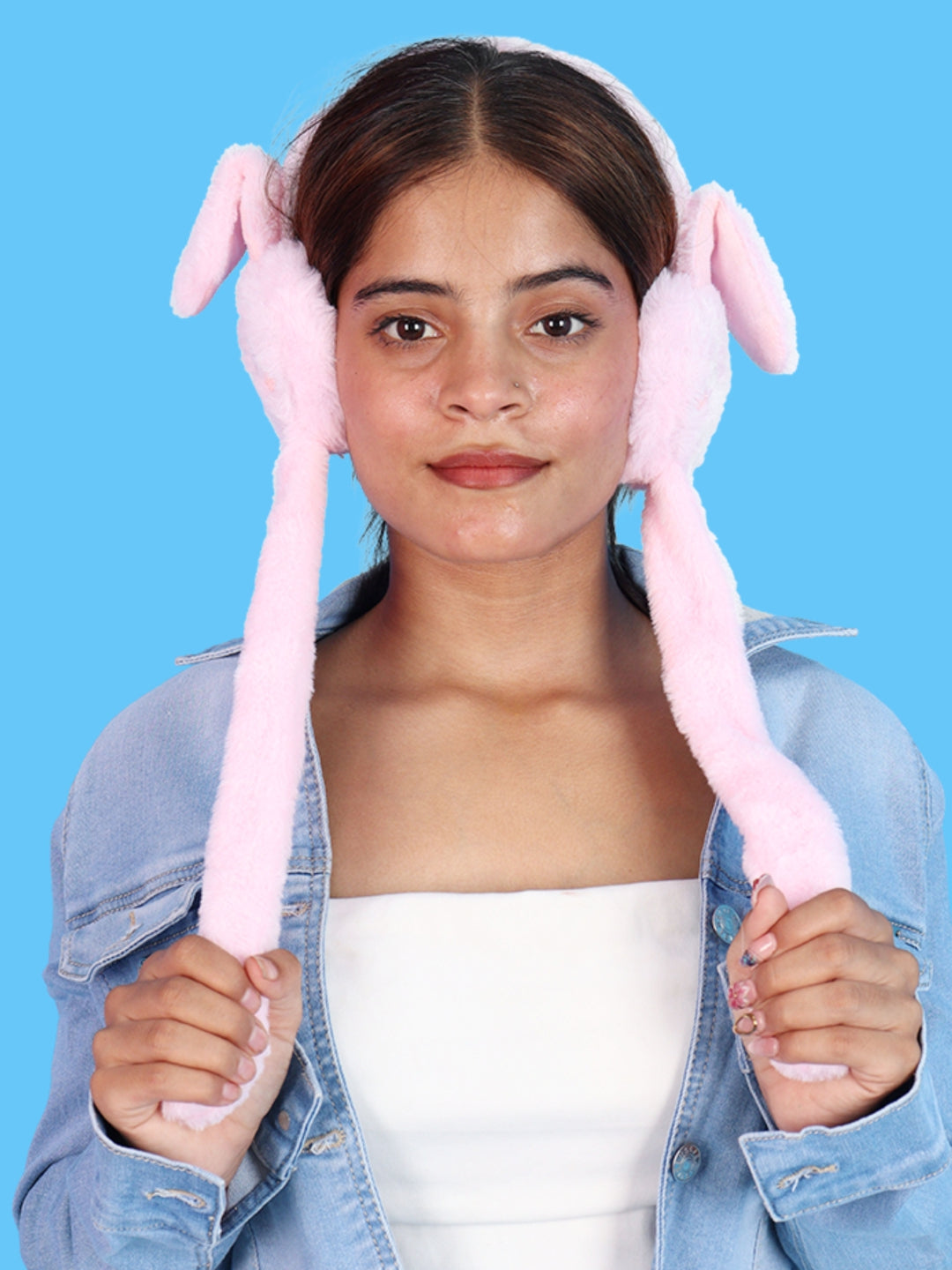 Pick Ur Needs Plush Bunny Cute Earmuffs for Girls & Women with RGB LED Lights,Ultra Soft Warm Winter Moving Flapping Ears Muffs