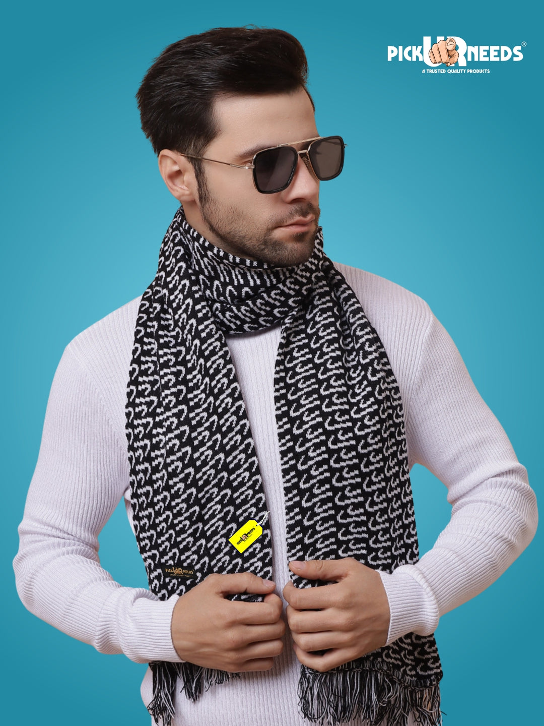 Pick Ur Needs Premium Winter Knit Muffler for Men Soft Woolen Neck Scarf with Stylish Pattern Warm & Comfortable Winter Wear for Outdoor & Casual Use