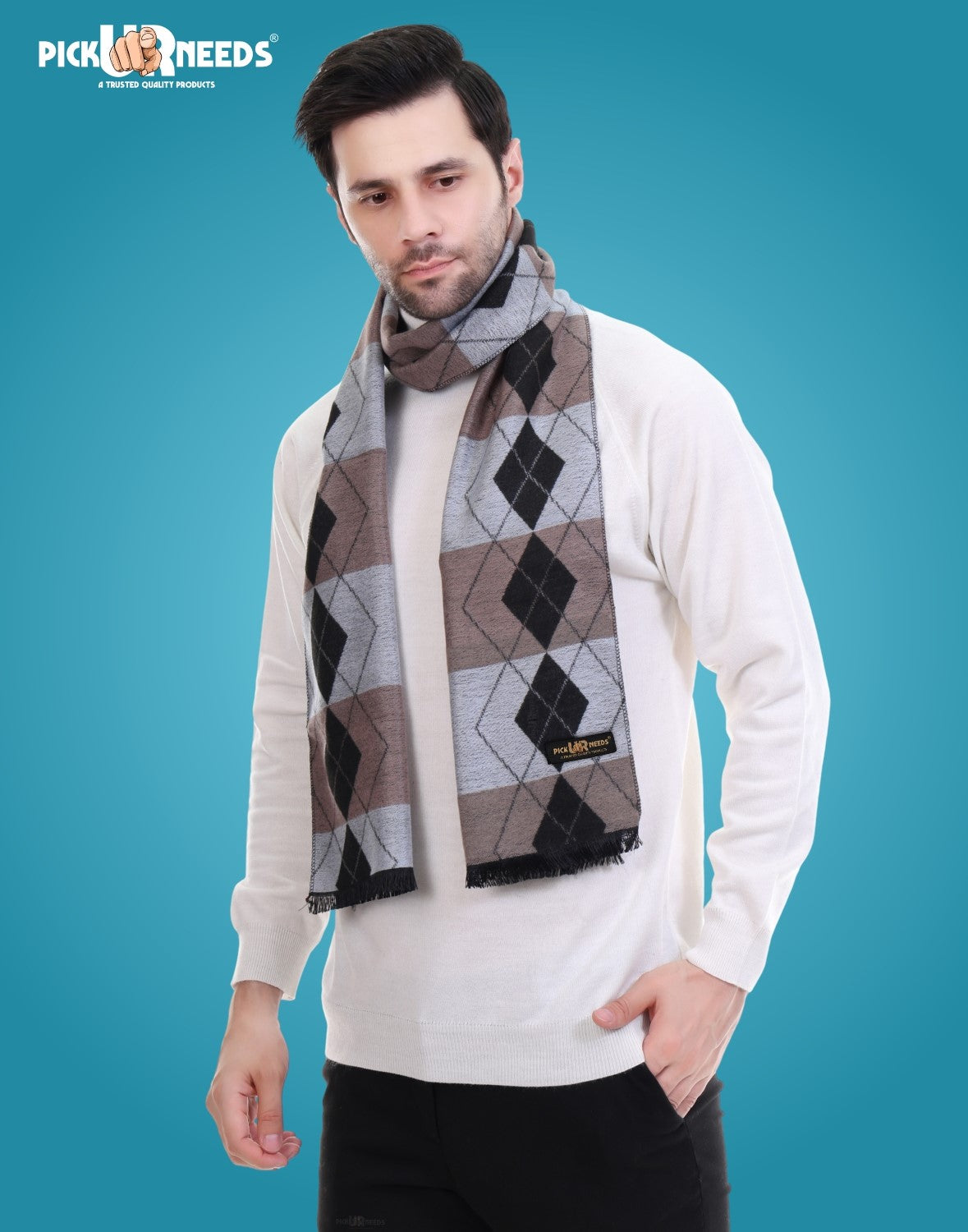 Pick Ur Needs Men's Muffler Check Desgin Premium Woolen Blend Fabric Stylish Look Muffler For Men
