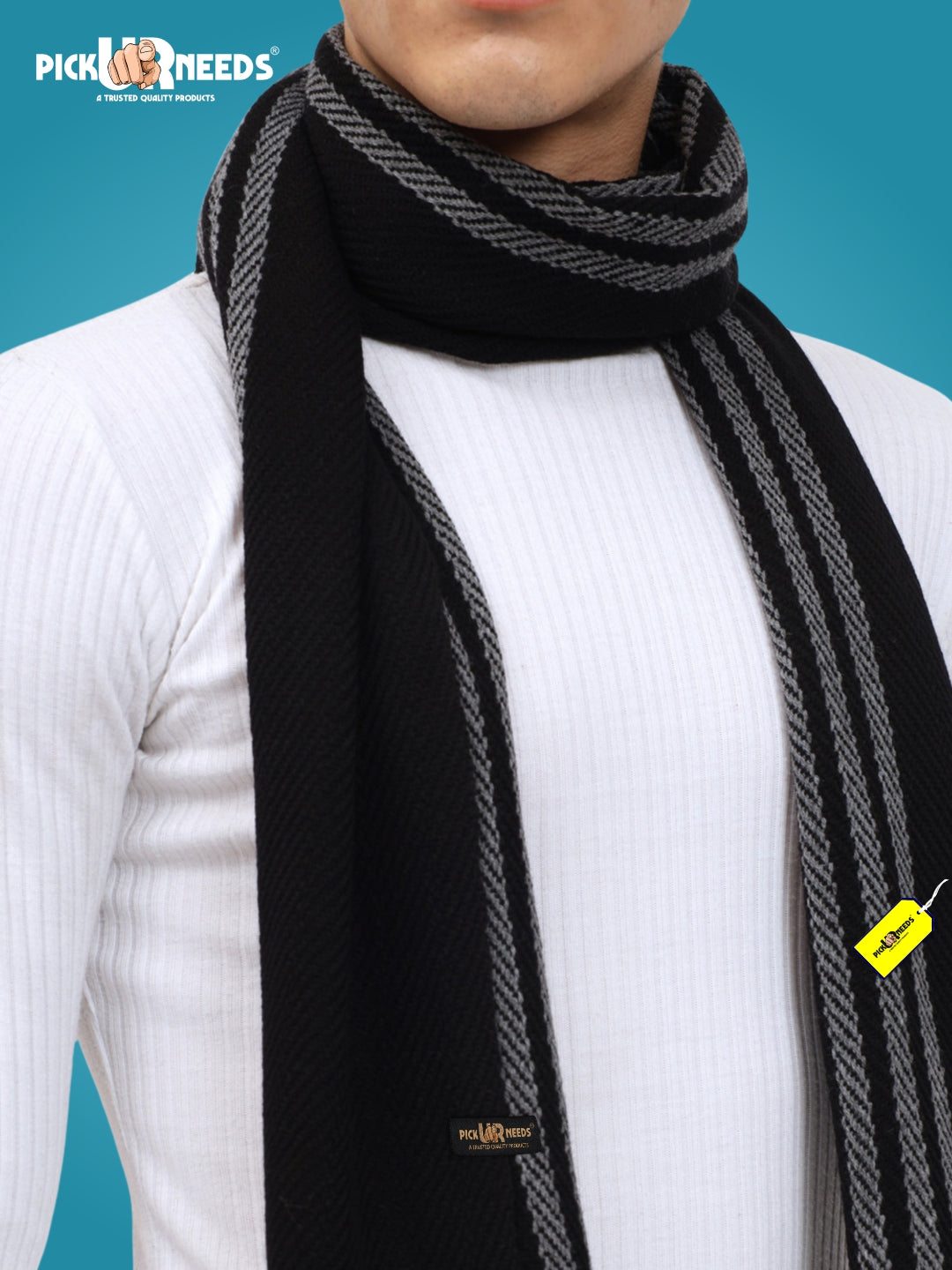 Pick Ur Needs Premium Men's Warm And Stylish Woolen Muffler With Multicolour Stripes And Stylish Tussles Ends