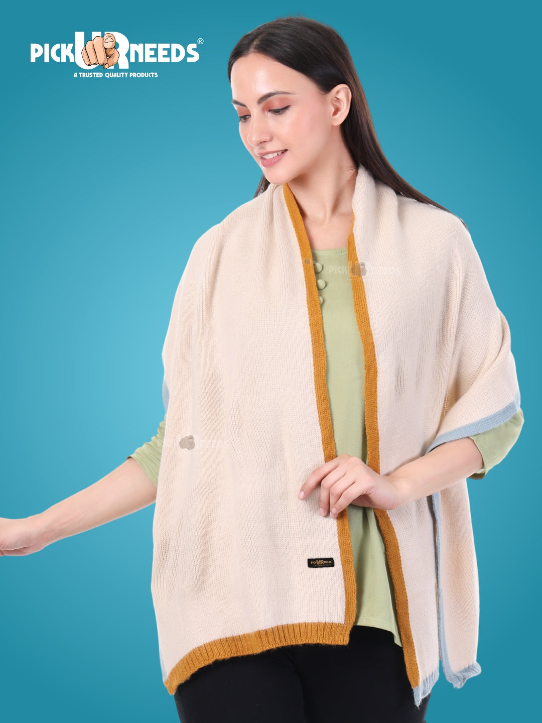 Pick Ur Needs Women's Knit Shawl Wrap with Border Soft, Warm & Lightweight Winter Stole Elegant Tan Bordered Scarf for Girls