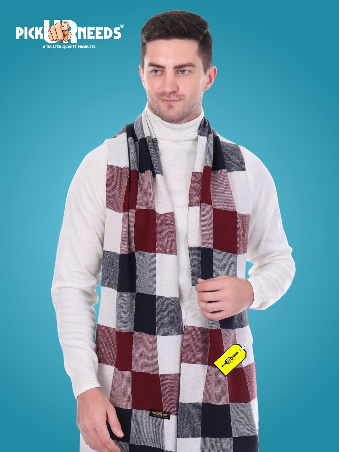 Pick Ur Needs Men’s Woolen Muffler Stylish Checked Soft & Warm Wool Blend Winter Scarf Hand Washable Neck Wrap