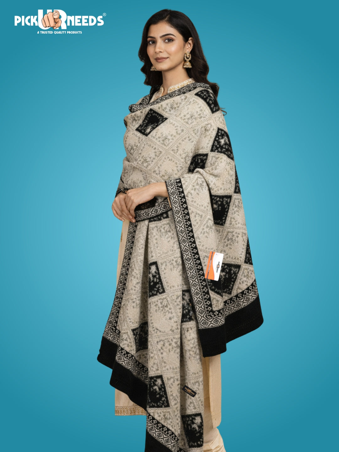 Pick Ur Needs Woolen Shawl for Women Warm Winter Wool Fabric Shawls with Traditional Prints Soft & Elegant Ethnic Stole