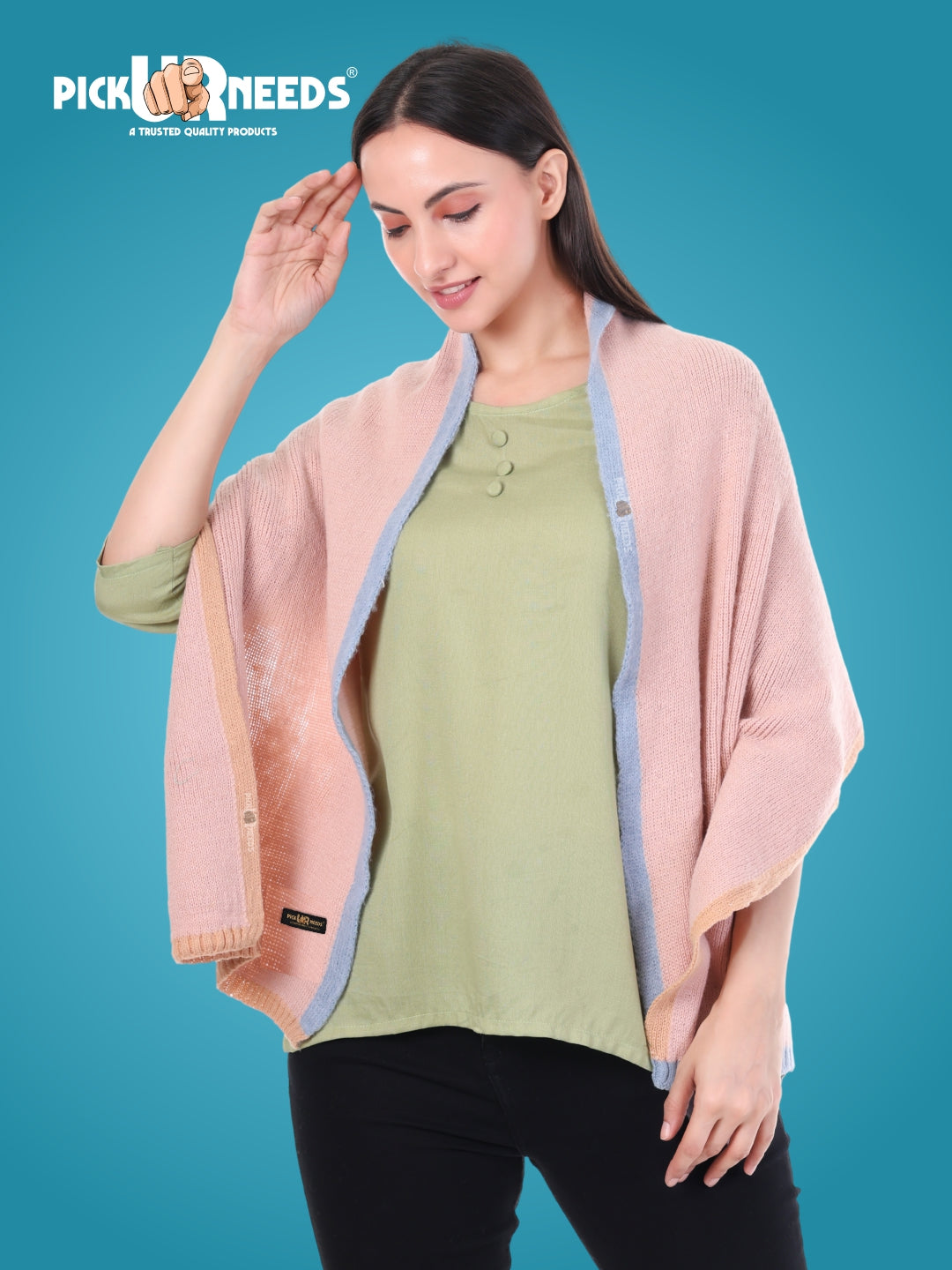 Pick Ur Needs Women's Knit Shawl Wrap with Border Soft, Warm & Lightweight Winter Stole Elegant Tan Bordered Scarf for Girls