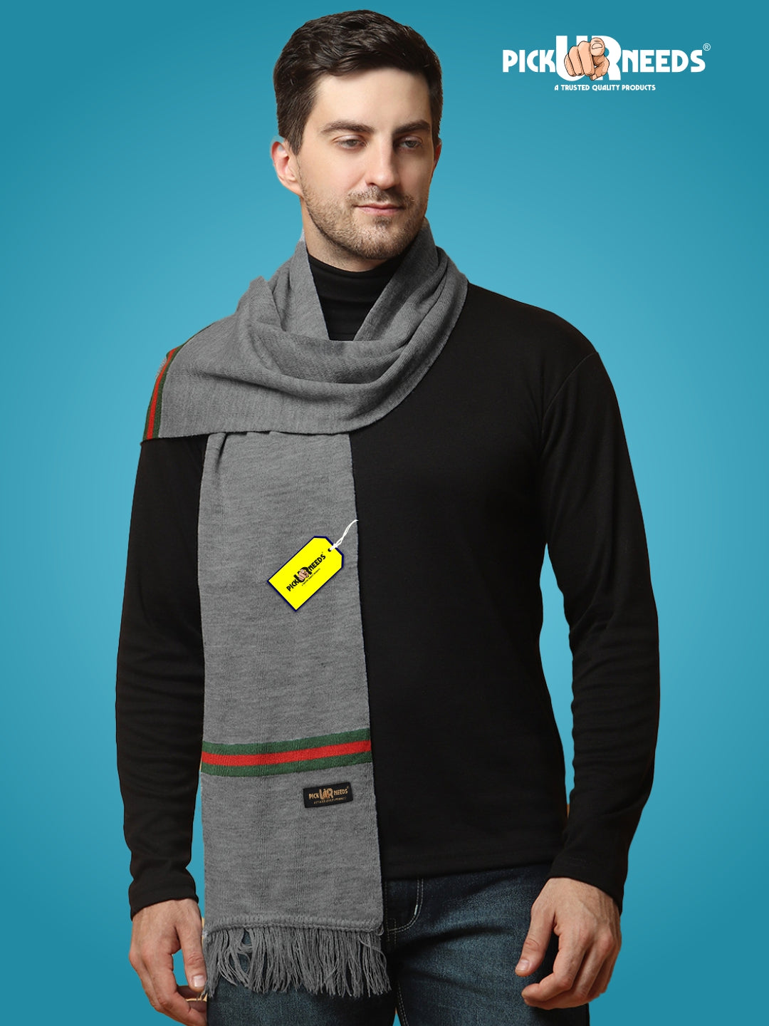 Pick Ur Needs Premium Woolen Muffler for Men Soft Warm Winter Scarf Stylish Striped Design Long & Comfortable Neck Wrap