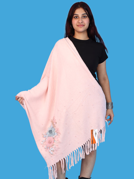 Pick Ur Needs Premium Floral Embroidered Winter Shawl Stole Soft Warm Wrap with Pearl Embellishments & Fringed Border For Girls & Womens