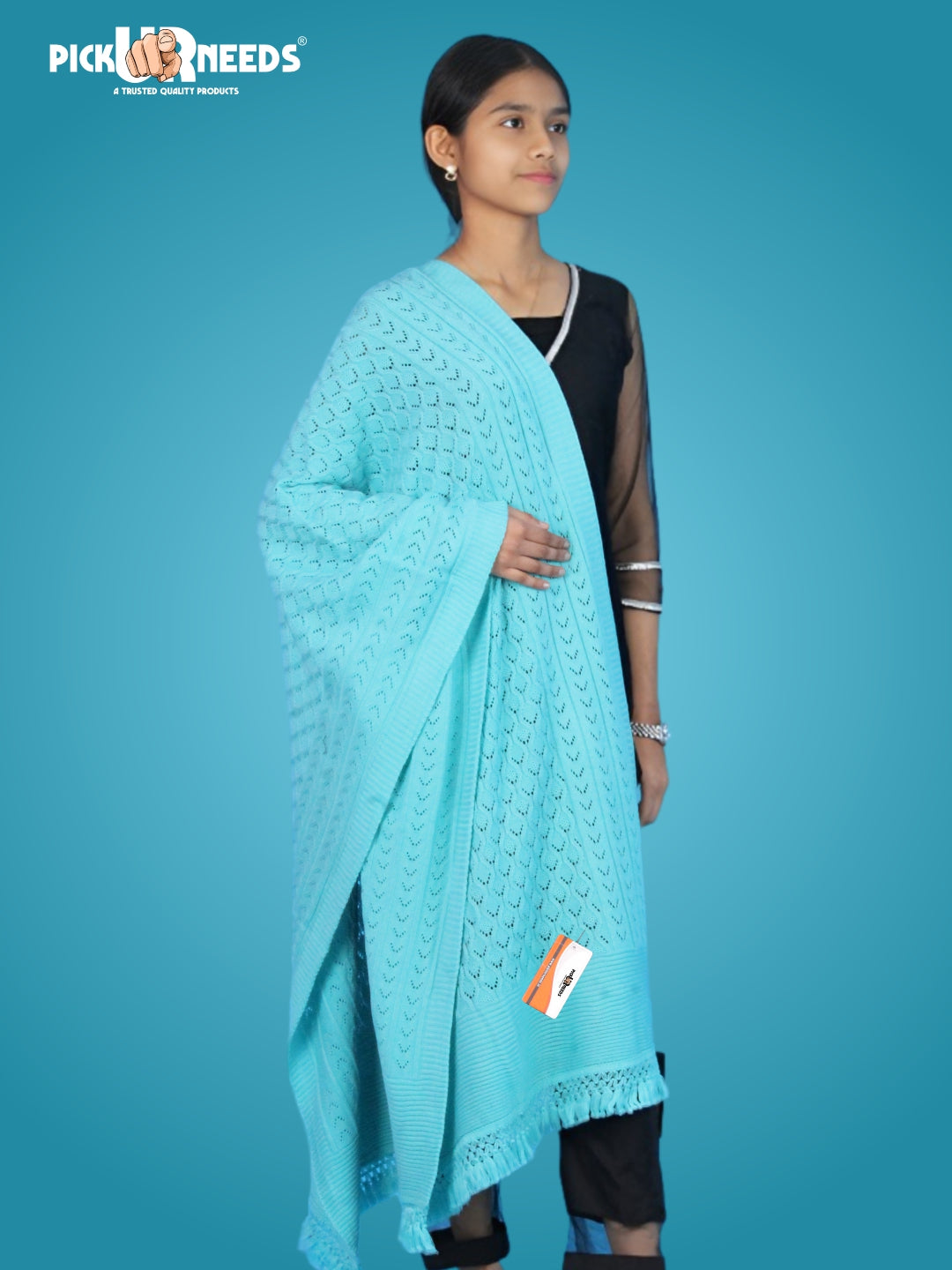 Pick Ur Needs Women’s Premium Knitted Winter Soft Shawl Woolen Warm Stole with Elegant Lace Pattern & Tassels For Girls