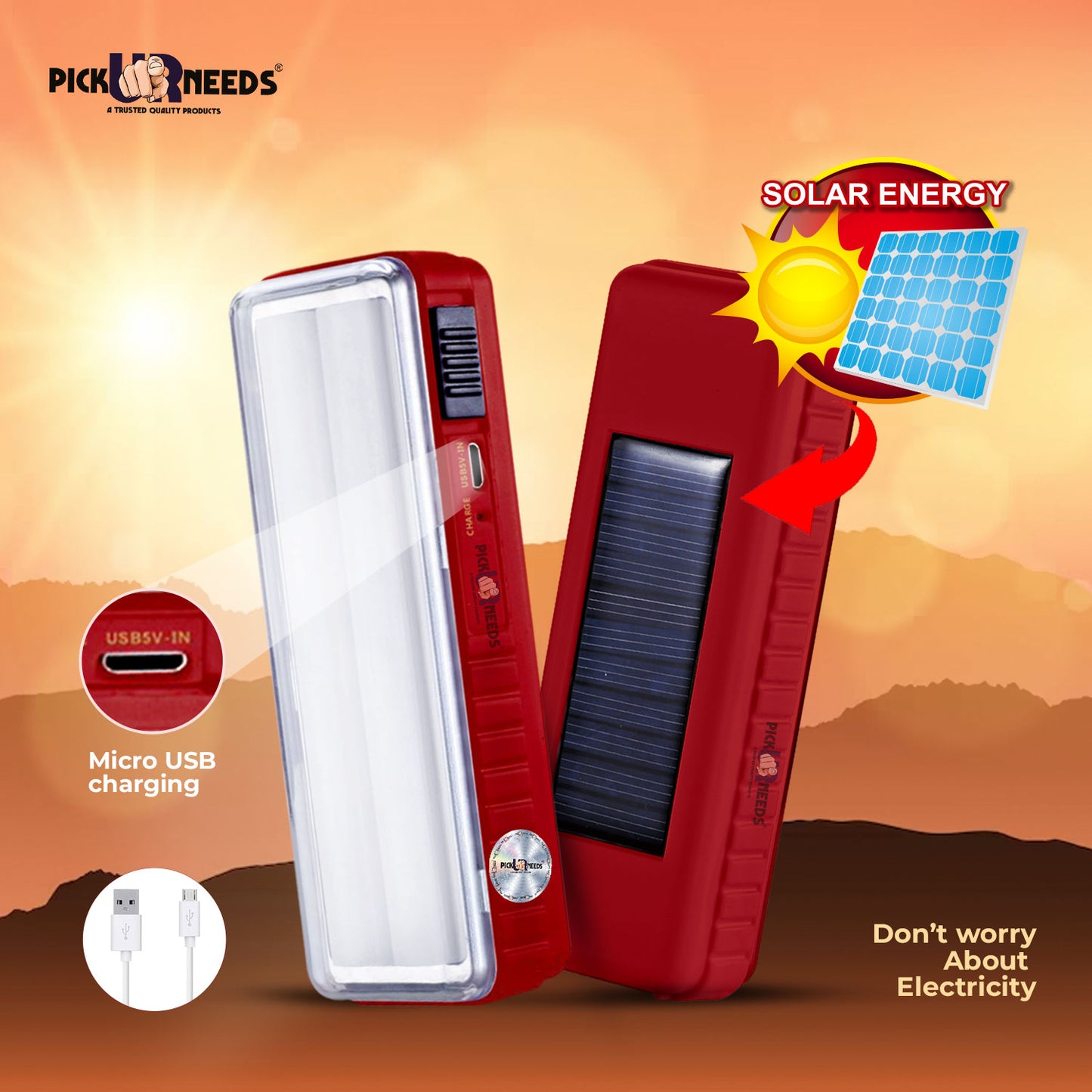 Pick Ur Needs Solar Emergency Rechargeable Mini Home Lantern Light (2 Tube) With Lithium Battery