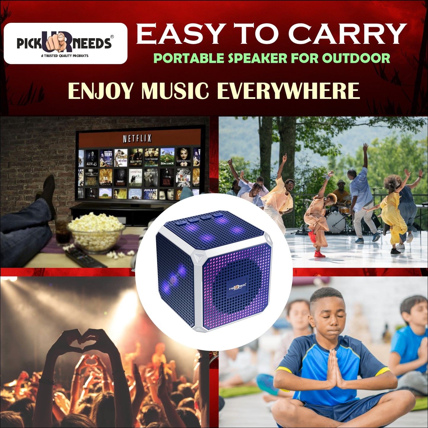 Pick Ur Needs Wireless Speaker Dice Desgin With RGB Party Light USB / TF Card / FM Support TWS 10 W Bluetooth Speaker  (Black, 5.0 Channel)