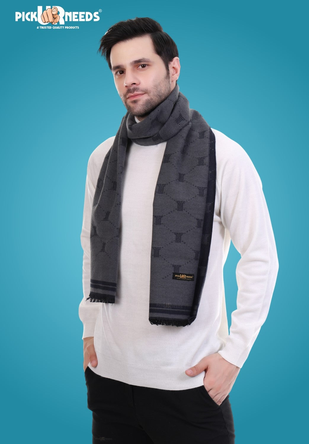 Pick Ur Needs Men's Muffler Check Desgin Premium Woolen Blend Fabric Stylish Look Muffler For Men