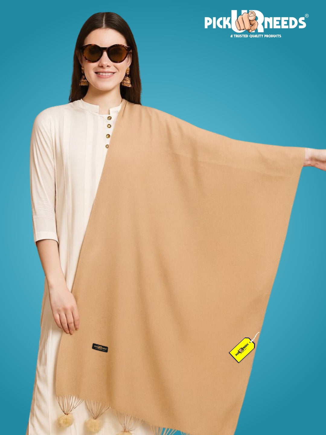 Pick Ur Needs Premium Women’s Wool Blend Scarf Soft Woolen Shawl Winter Stole with Tassels & Pom Poms