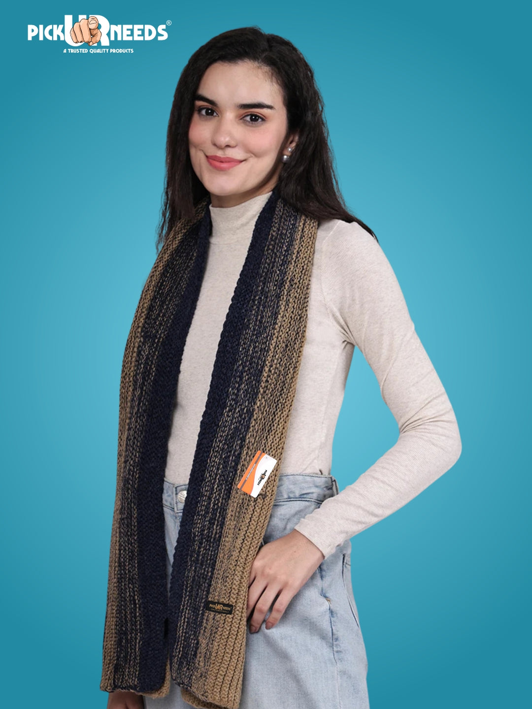 Pick Ur Needs Premium Knitted Winter Scarf for Women – Soft, Warm & Stylish Dual-Tone Muffler Stole