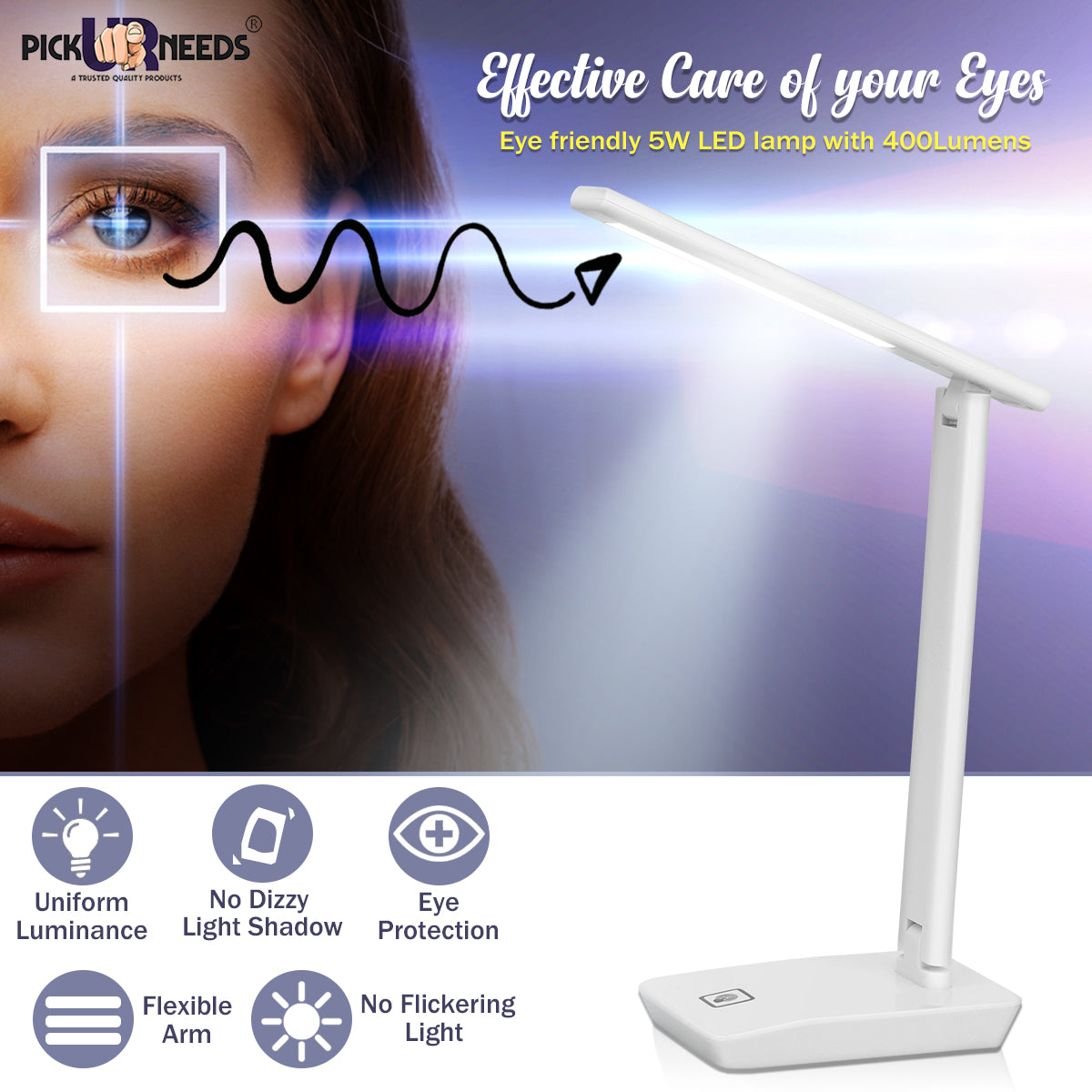 Pick Ur Needs Rocklight Rechargeable LED Touch On/Off Switch Table Lamp (White) Table Lamp  (31 cm, White)