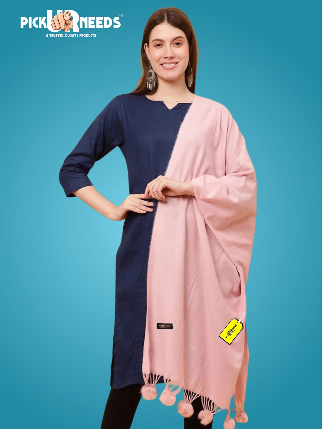 Pick Ur Needs Premium Women’s Wool Blend Scarf Soft Woolen Shawl Winter Stole with Tassels & Pom Poms