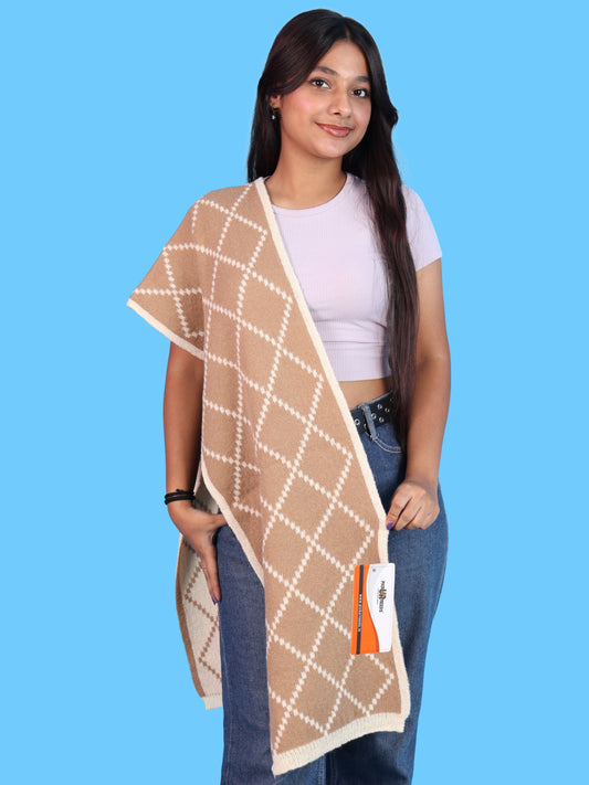 Pick Ur Needs Premium Winter Woolen Scarf for Women Designer Checkered Warm Muffler Soft, Stylish & Cozy Cold Weather Wrap